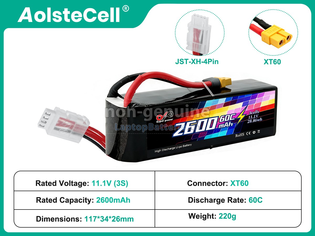 AolsteCell 11.1V 2600MAH 60C XT60 JST-XH 4P Ersatzbatterie
